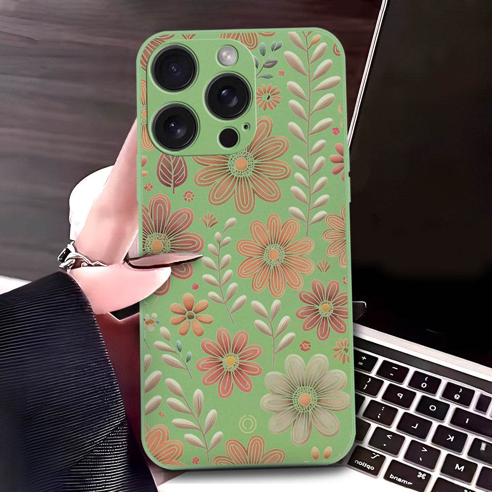 iPhone 16 Pro Max Cover - Light Green - D4 - ONation Floral Series - HQ Liquid Silicone Soft Case - Futurestore.pk