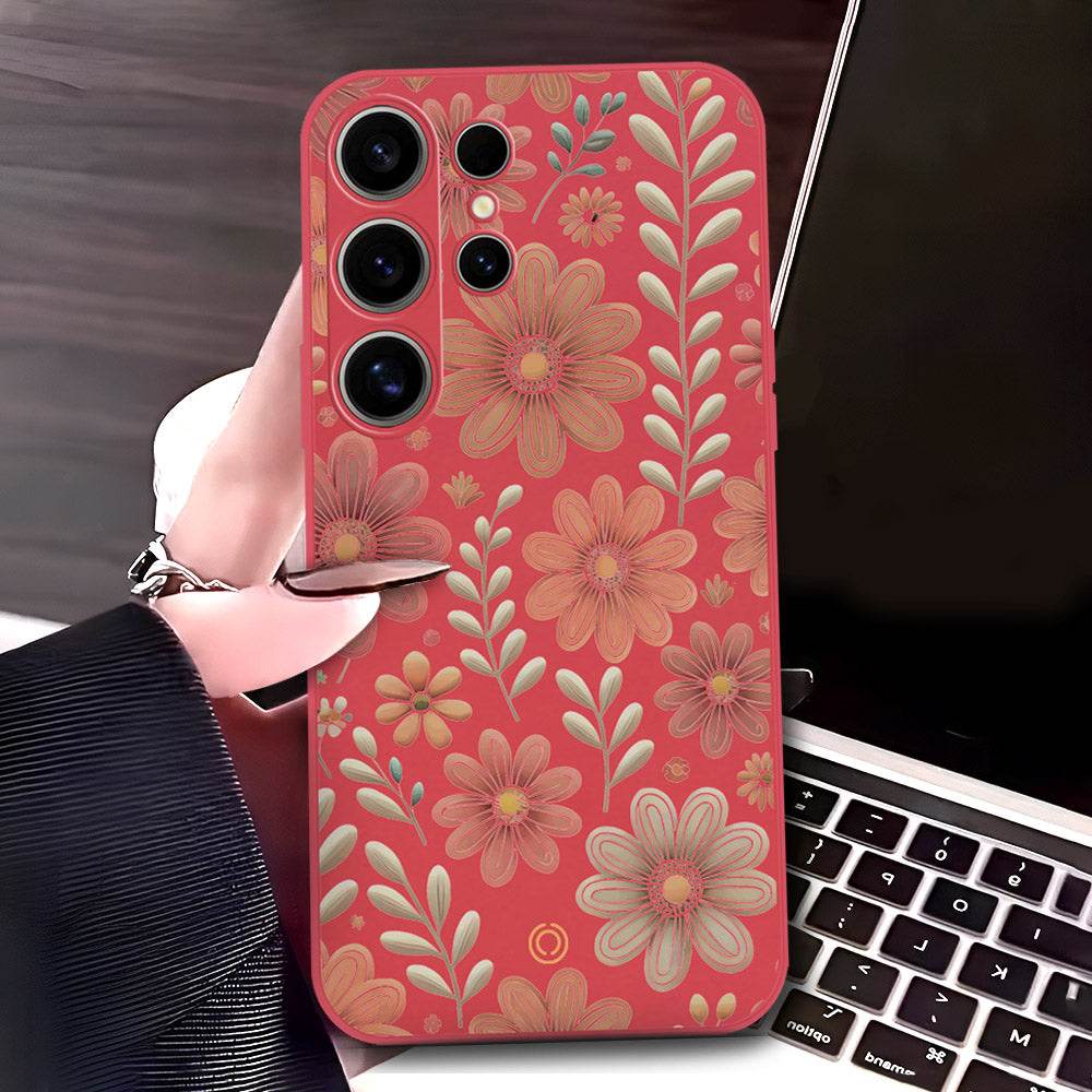 Samsung Galaxy S24 Ultra Cover - Red - D4 - ONation Floral Series - HQ Liquid Silicone Soft Case - Futurestore.pk