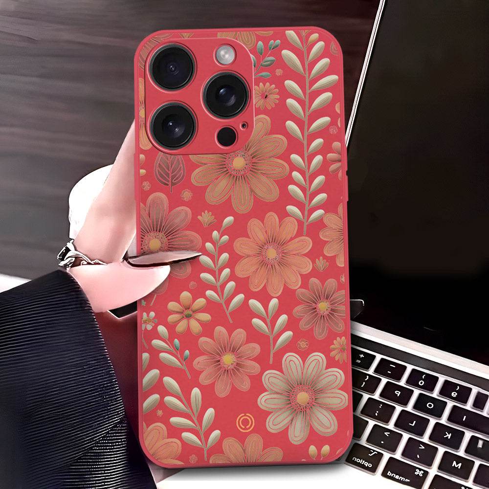 iPhone 16 Pro Max Cover - Red - D4 - ONation Floral Series - HQ Liquid Silicone Soft Case - Futurestore.pk