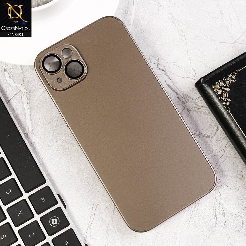iPhone 13 Cover - Desert Titanium - AG Frosted Glass Soft Silicone Border Case With Camera Protection - Futurestore.pk