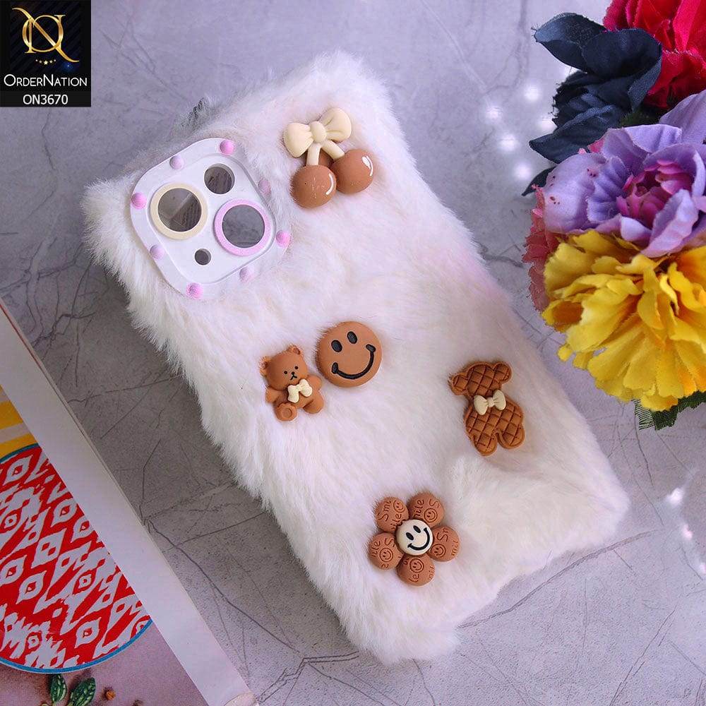 iPhone 13 Cover - White - New Trendy Plush Warm Fluffy Soft Borders Case with Camera Protection