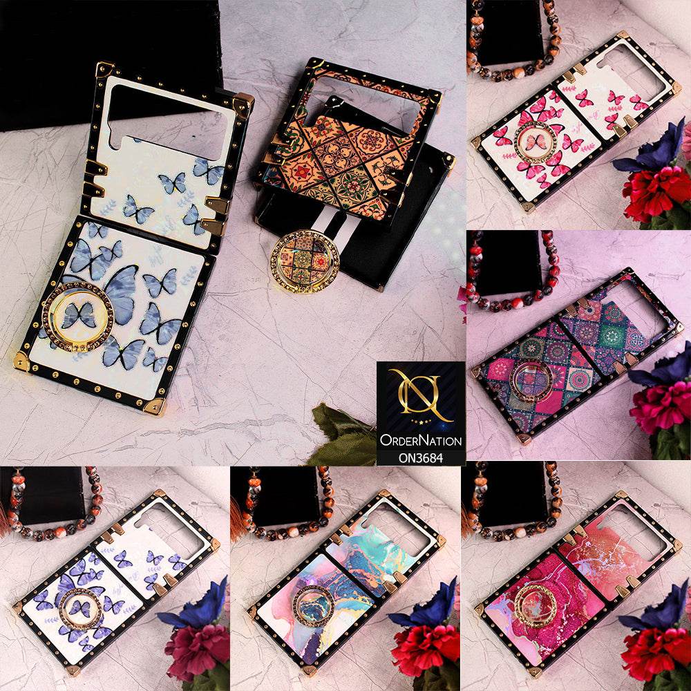 iPhone 11 Cover - Design1 - Trendy Holographic Design Golden Square Case with Matching Bling Ring Holder