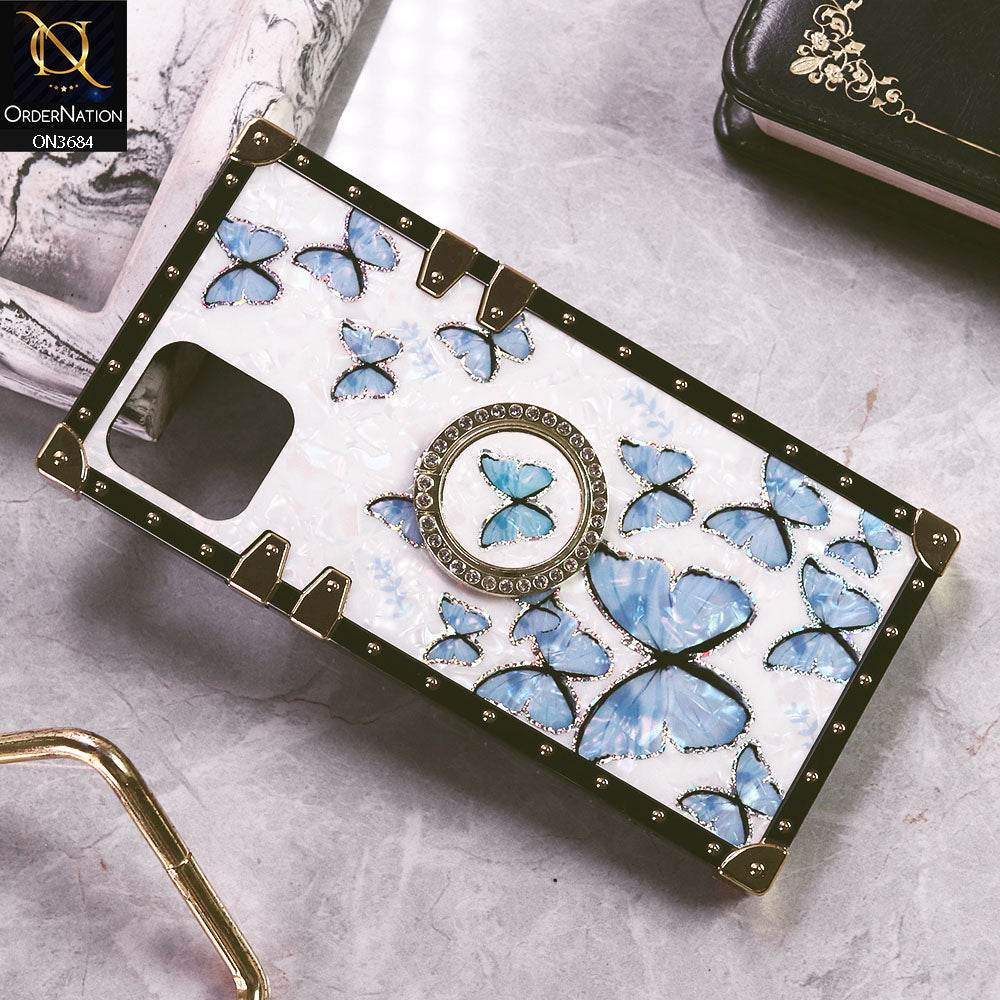 iPhone 11 Cover - Design6 - Trendy Holographic Design Golden Square Case with Matching Bling Ring Holder
