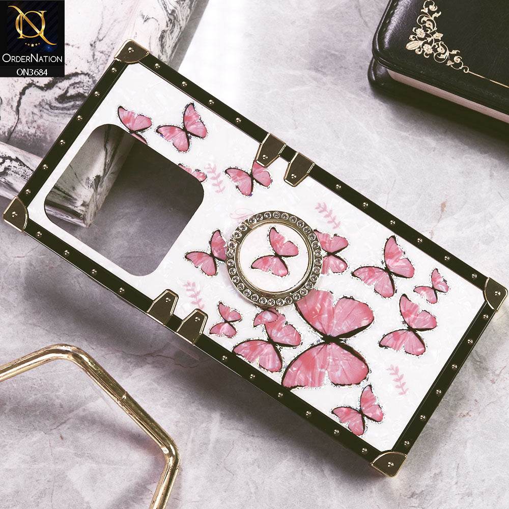 Infinix Smart 9 HD Cover - Design1 - Trendy Holographic Design Golden Square Case with Matching Bling Ring Holder - Futurestore.pk