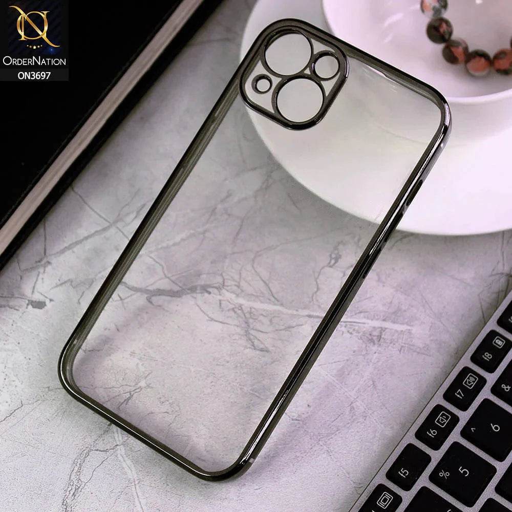iPhone 13 Cover - Black - Luxury Look Colour Borders Semi -Transparent Soft Silicone Case With Camera Protection