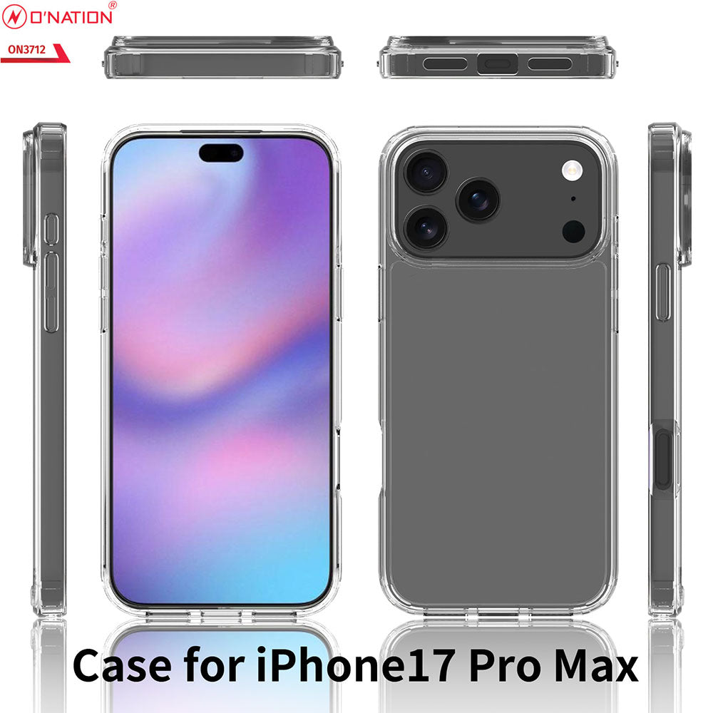 iPhone 17 Pro Max Cover - Transparent - ONation Crystal Series - Premium Quality Clear Case No Yellowing Back With Smart Shockproof Cushions