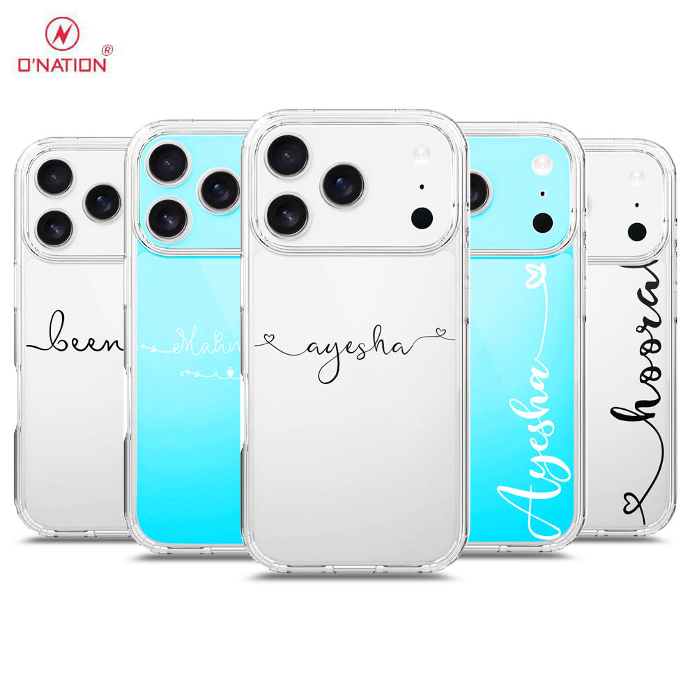 iPhone 17 Pro Max Cover - Personalised Name Series - 8 Designs - Clear Phone Case - Soft Silicon Borders