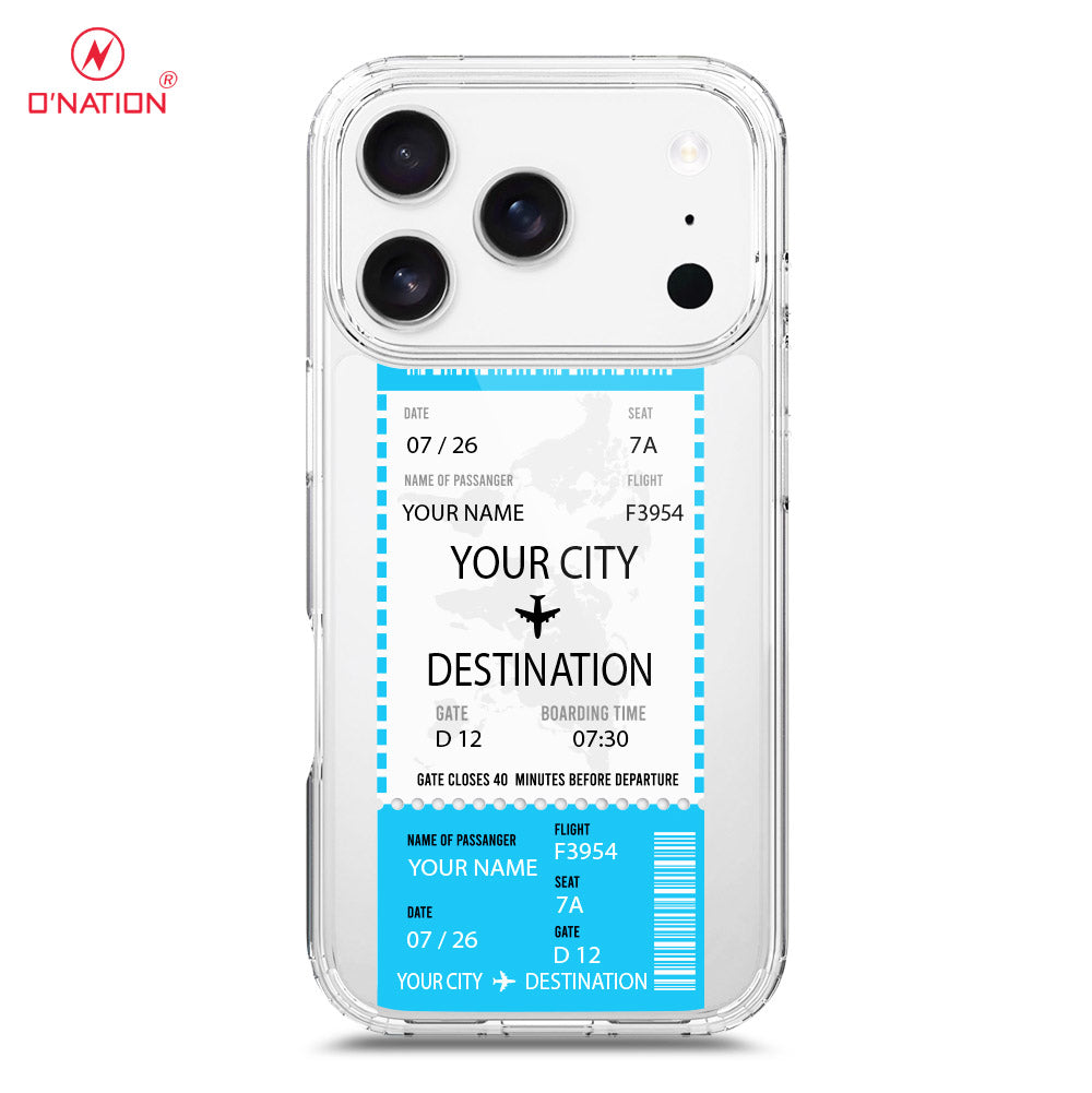 iPhone 17 Pro Max Cover - Personalised Boarding Pass Ticket Series - 5 Designs - Clear Phone Case - Soft Silicon Borders