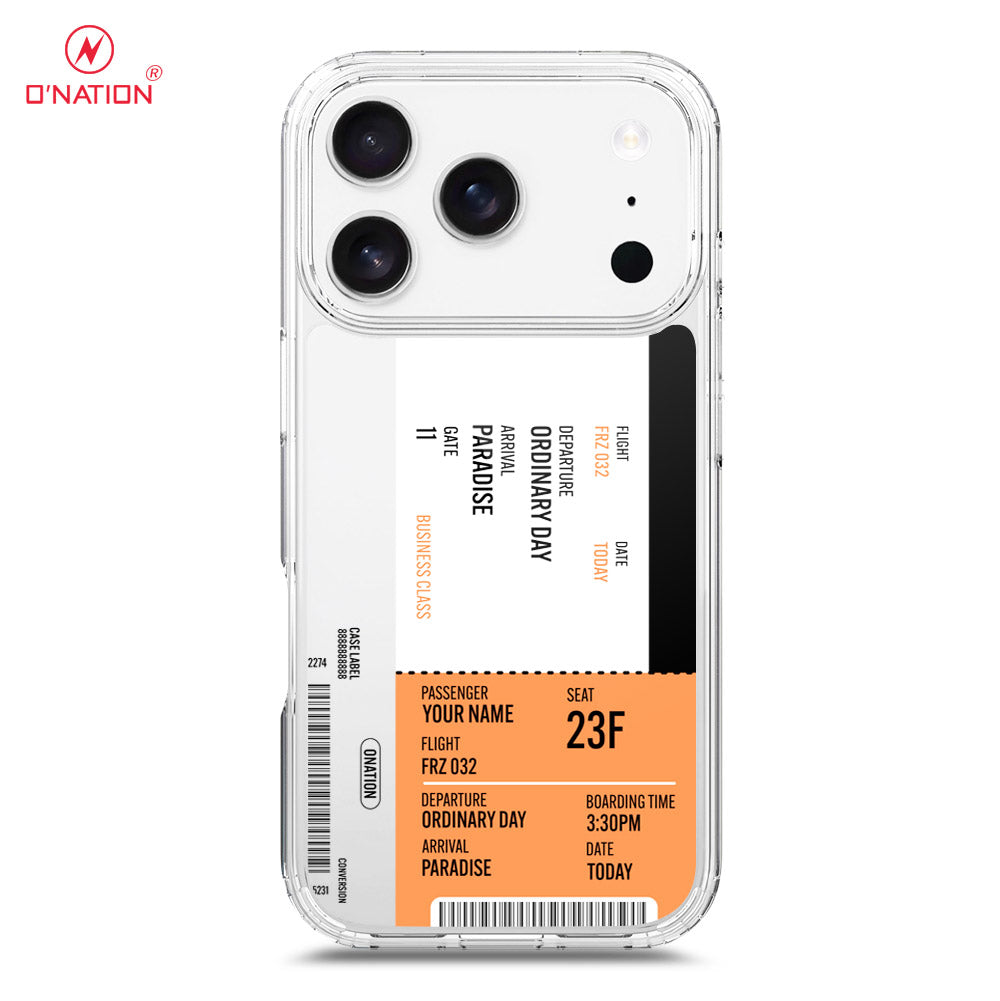 iPhone 17 Pro Max Cover - Personalised Boarding Pass Ticket Series - 5 Designs - Clear Phone Case - Soft Silicon Borders