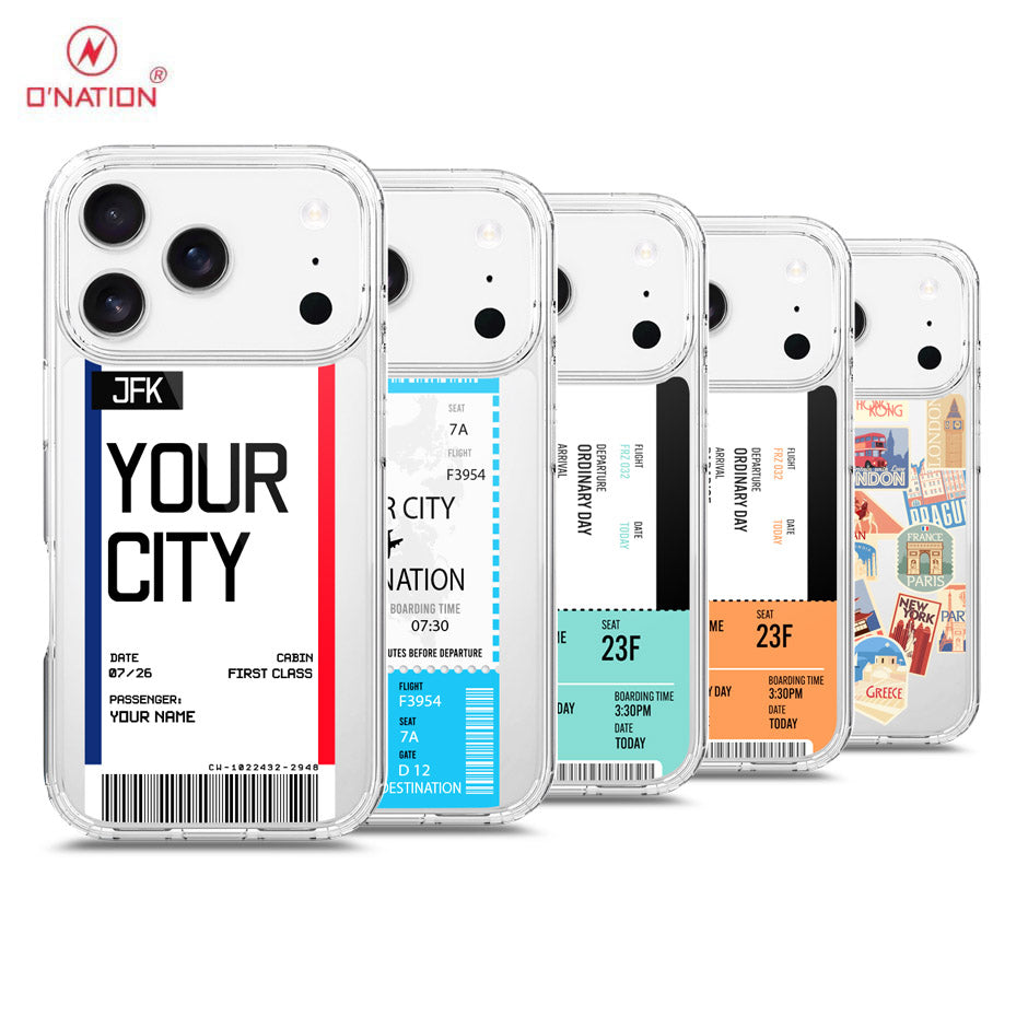 iPhone 17 Pro Max Cover - Personalised Boarding Pass Ticket Series - 5 Designs - Clear Phone Case - Soft Silicon Borders