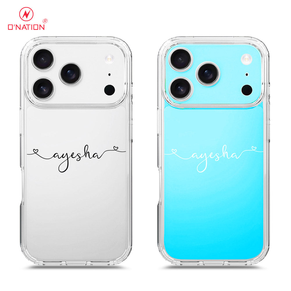 iPhone 17 Pro Max Cover - Personalised Name Series - 8 Designs - Clear Phone Case - Soft Silicon Borders