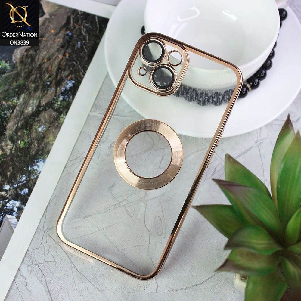 iPhone 13 Cover - Golden - New Soft Color Borders Logo Hole With Camera Lense Protection Clear Back Case