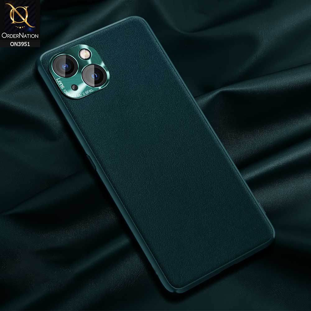 iPhone 13 Cover - Green - ONation Classy Leather Series - Minimalistic Classic Textured Pu Leather With Attractive Metallic Camera Protection Soft Borders Case - Futurestore.pk