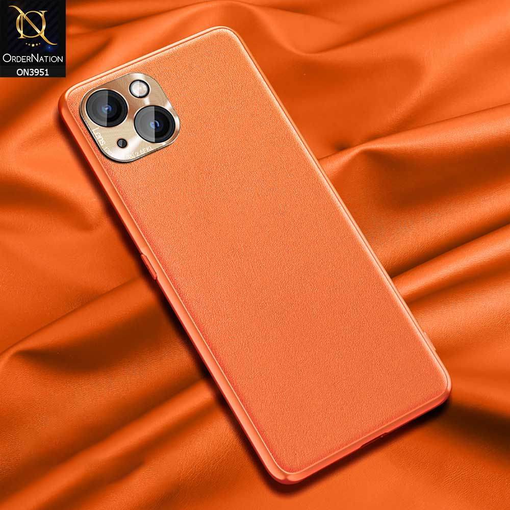iPhone 13 Cover - Orange - ONation Classy Leather Series - Minimalistic Classic Textured Pu Leather With Attractive Metallic Camera Protection Soft Borders Case - Futurestore.pk