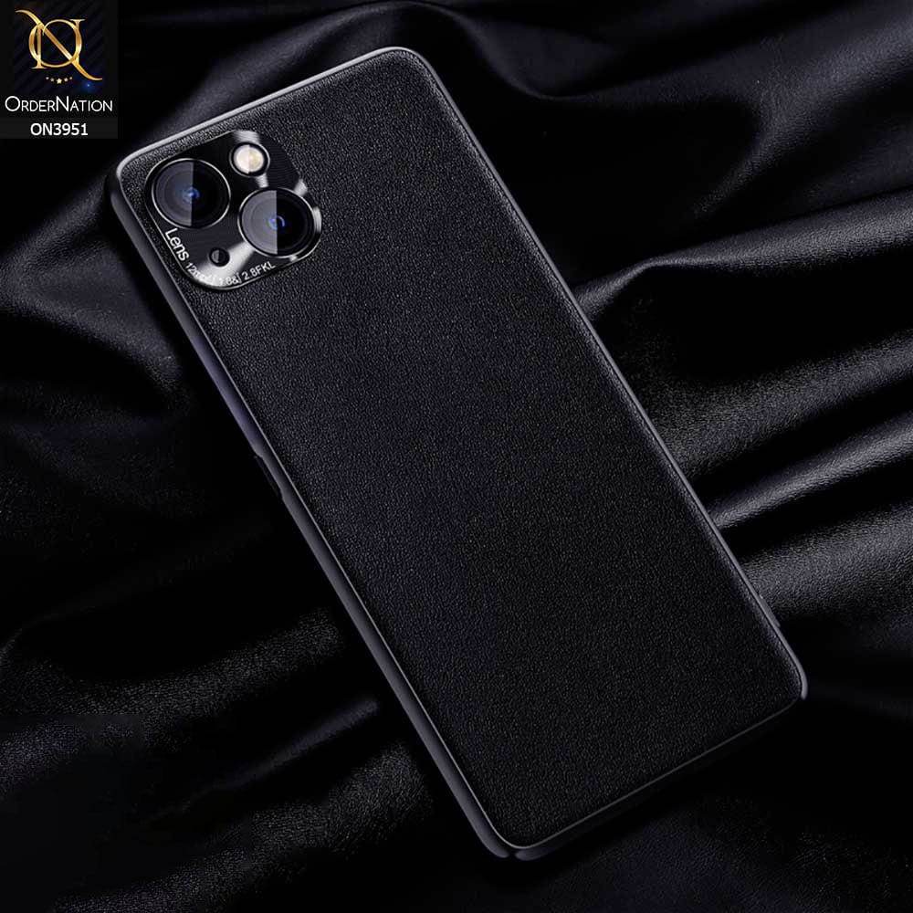 iPhone 13 Cover - Black - ONation Classy Leather Series - Minimalistic Classic Textured Pu Leather With Attractive Metallic Camera Protection Soft Borders Case - Futurestore.pk