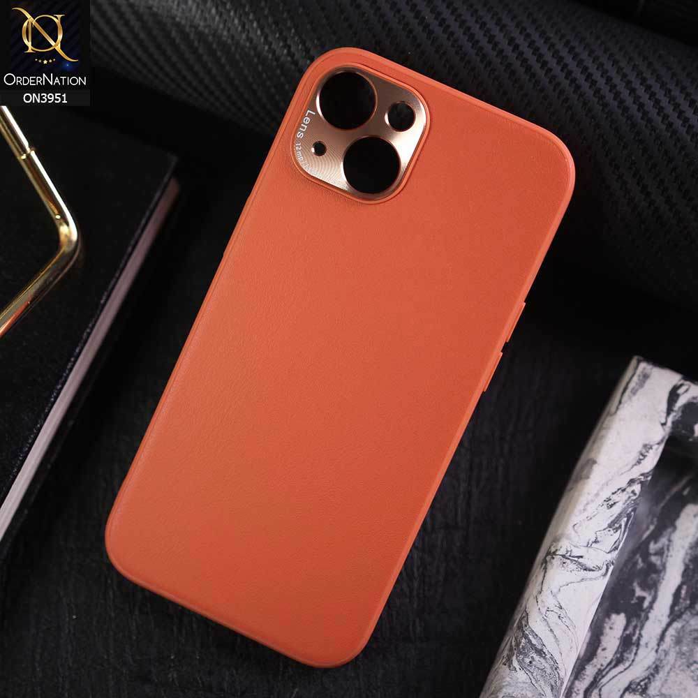 iPhone 13 Cover - Orange - ONation Classy Leather Series - Minimalistic Classic Textured Pu Leather With Attractive Metallic Camera Protection Soft Borders Case - Futurestore.pk
