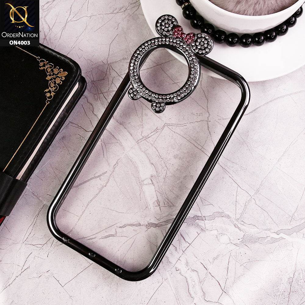 iPhone 11 Cover - Black -New Bling Bling Shiny Rime Stones Camera Ring Soft Silicon Case With Clear Back - Futurestore.pk