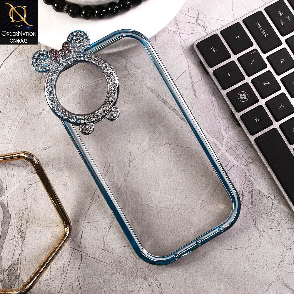 iPhone 11 Cover - Blue -New Bling Bling Shiny Rime Stones Camera Ring Soft Silicon Case With Clear Back - Futurestore.pk