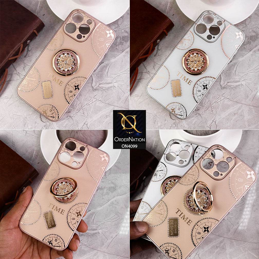iPhone 11 Cover - White - Bling Shiny Back Shell Soft Round Borders Camera Protection Case With Ring Holder - Futurestore.pk