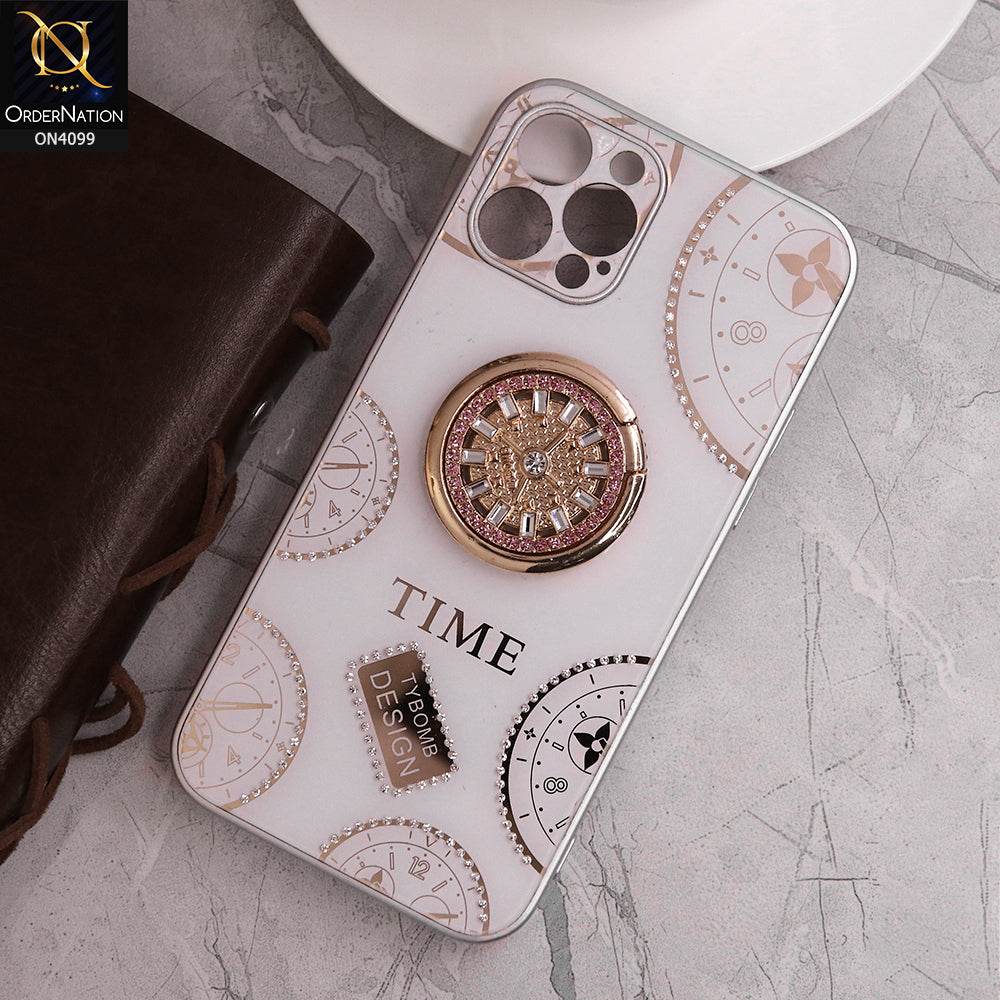 iPhone 11 Cover - White - Bling Shiny Back Shell Soft Round Borders Camera Protection Case With Ring Holder - Futurestore.pk