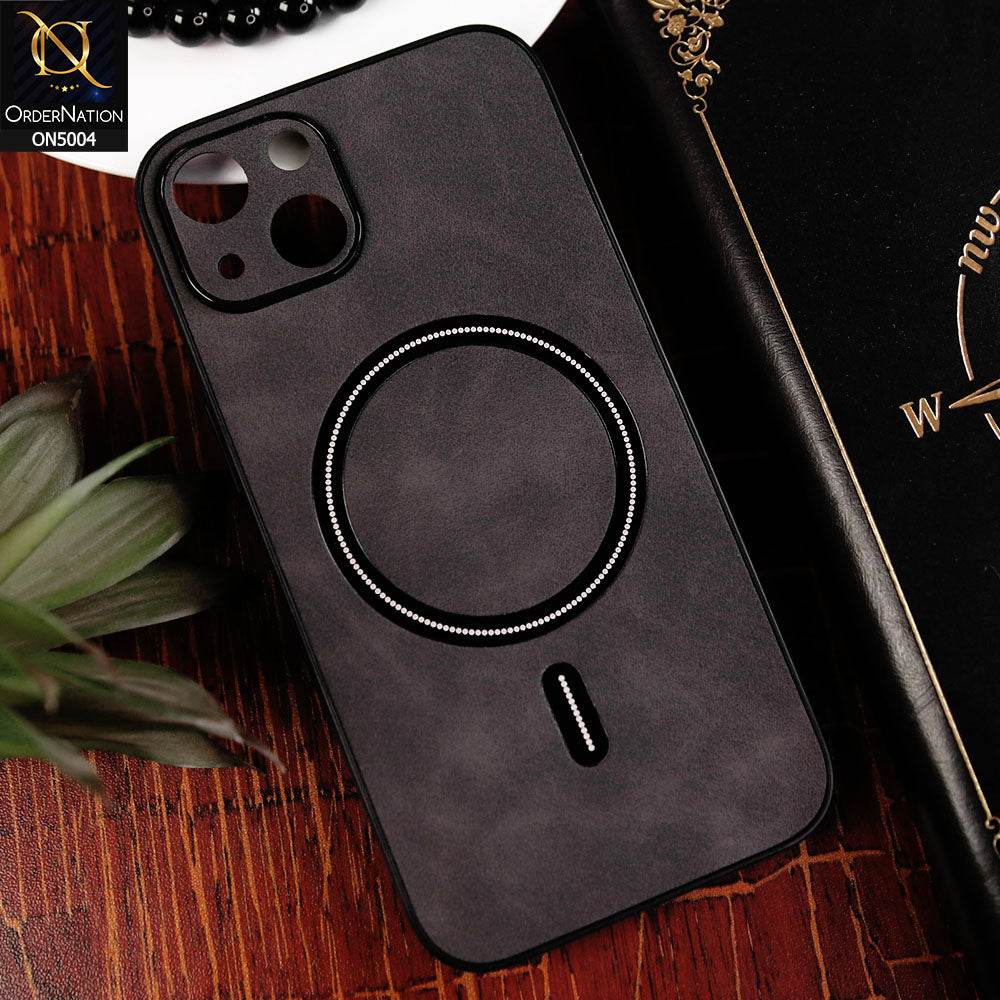 iPhone 13 Cover - Black - New Luxury Matte Leather Magnetic MagSafe Wireless Charging Soft Case - Futurestore.pk