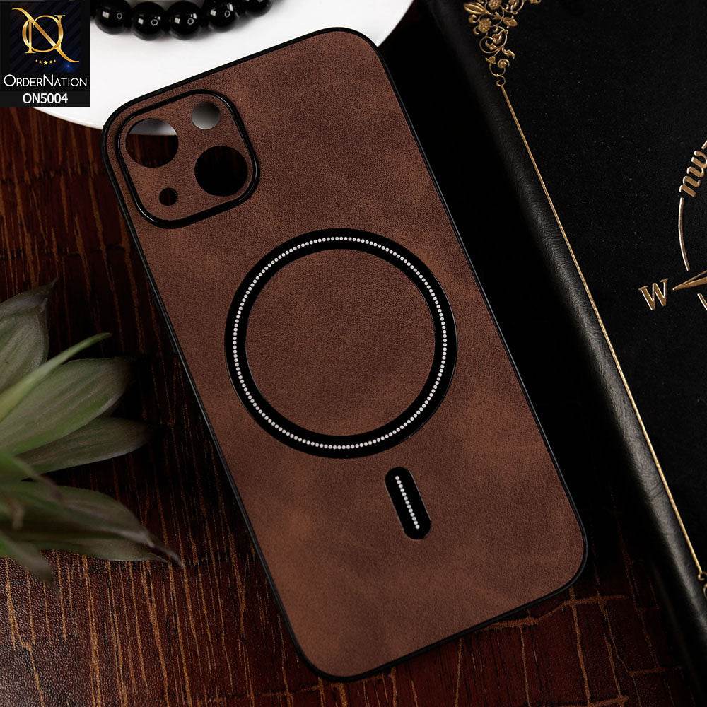 iPhone 13 Cover - Dark Brown - New Luxury Matte Leather Magnetic MagSafe Wireless Charging Soft Case - Futurestore.pk