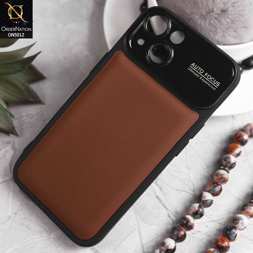 iPhone 13 Cover - Brown - New Essentials Forip Leather Auto Focus Soft Silicon Case - Futurestore.pk