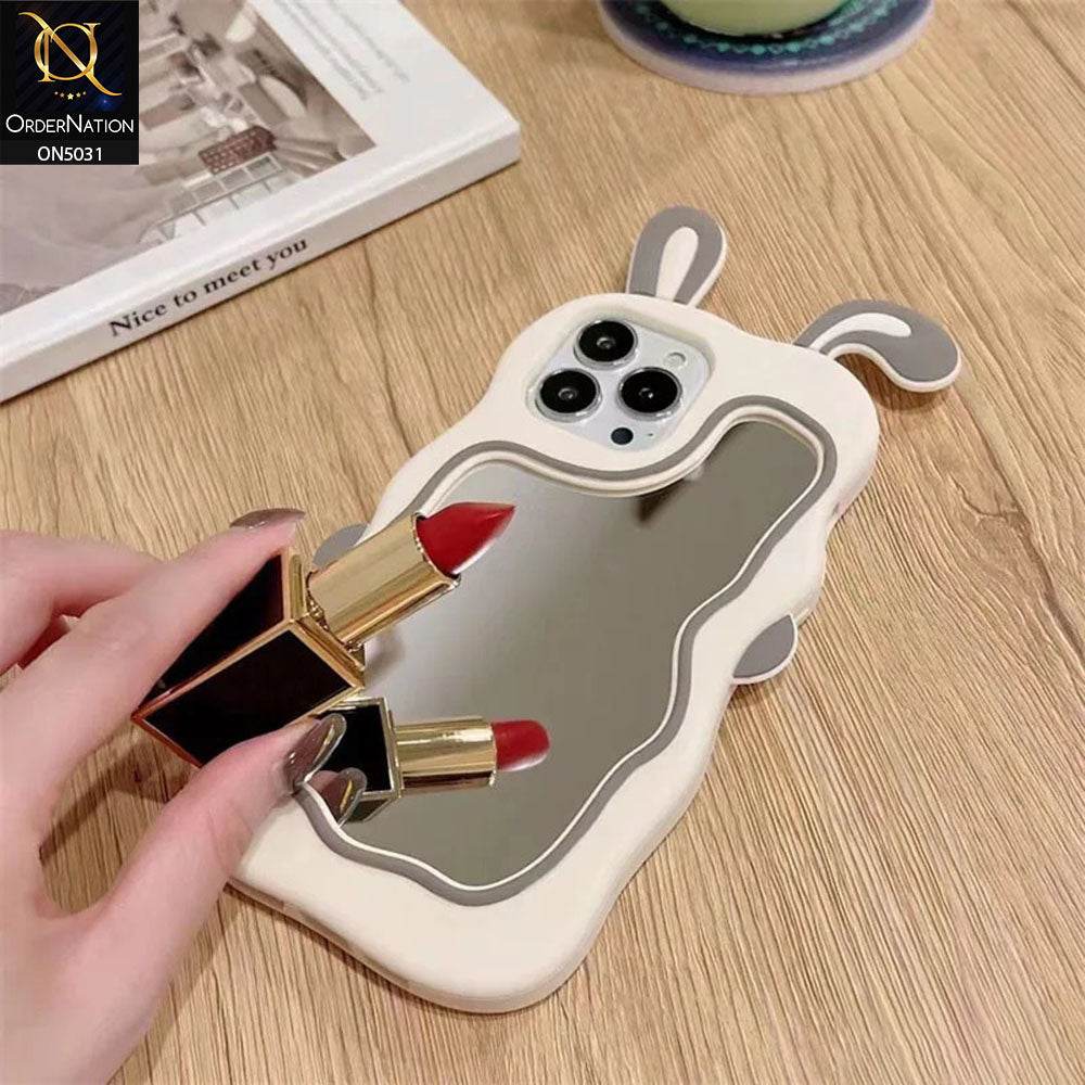 iPhone 13 Cover - Gray - 360-Degree Protection Cute Cartoon Bunny Mirror Soft Silicone Case - Futurestore.pk