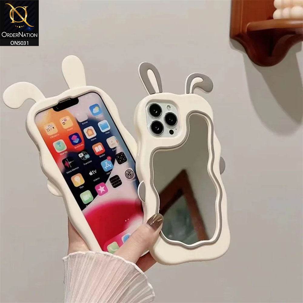 iPhone 13 Cover - Gray - 360-Degree Protection Cute Cartoon Bunny Mirror Soft Silicone Case - Futurestore.pk