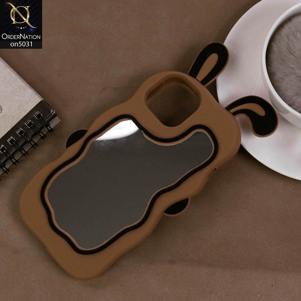 iPhone 11 Cover - Brown - 360-Degree Protection Cute Cartoon Bunny Mirror Soft Silicone Case - Futurestore.pk