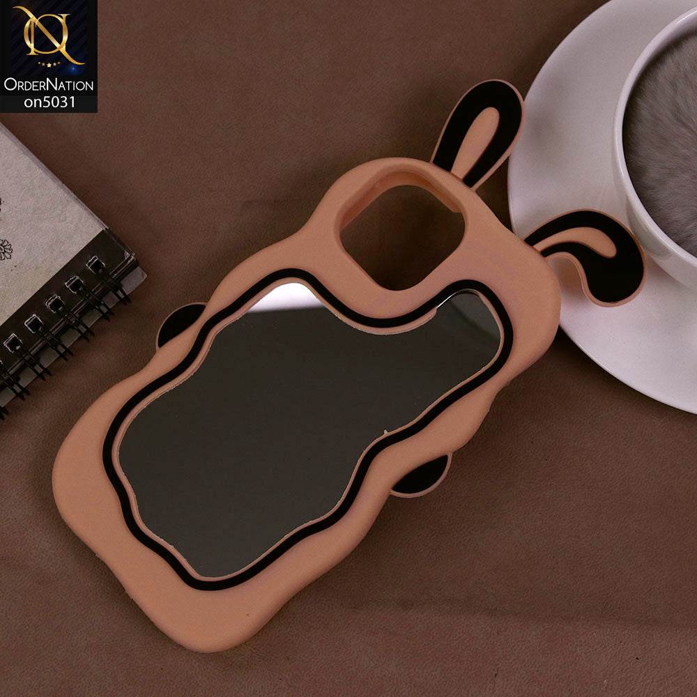 iPhone 11 Cover - Peach - 360-Degree Protection Cute Cartoon Bunny Mirror Soft Silicone Case - Futurestore.pk