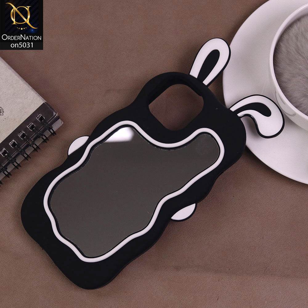 iPhone 13 Cover - Black - 360-Degree Protection Cute Cartoon Bunny Mirror Soft Silicone Case - Futurestore.pk