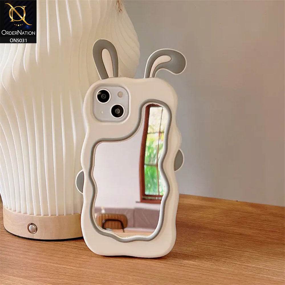 iPhone 13 Cover - Gray - 360-Degree Protection Cute Cartoon Bunny Mirror Soft Silicone Case - Futurestore.pk