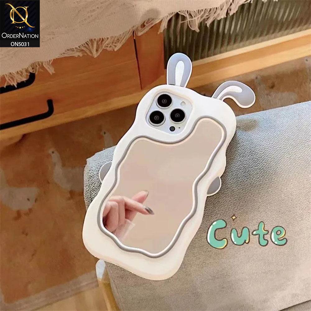 iPhone 16 Pro Max Cover - Gray - 360-Degree Protection Cute Cartoon Bunny Mirror Soft Silicone Case