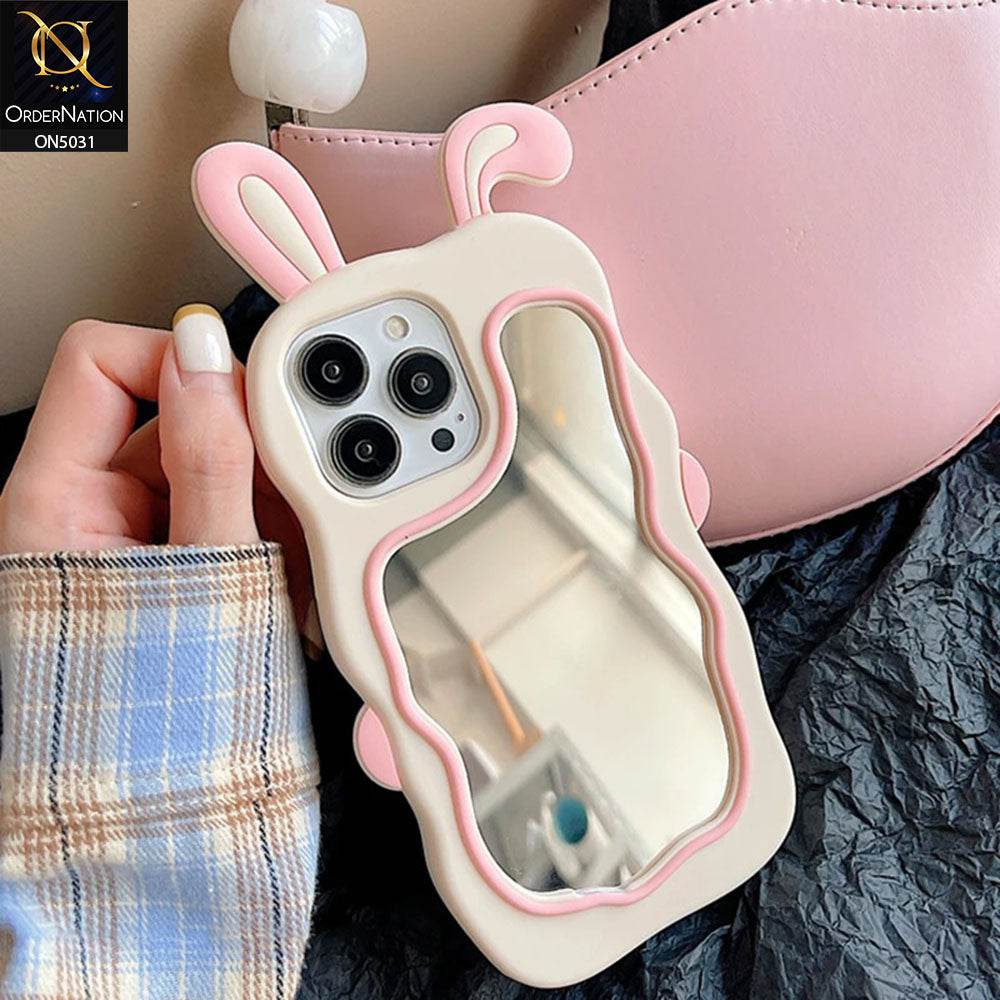 iPhone 16 Pro Max Cover - Pink - 360-Degree Protection Cute Cartoon Bunny Mirror Soft Silicone Case