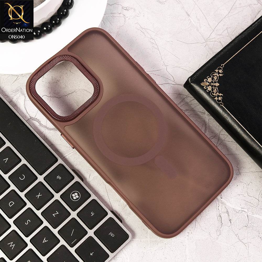 iPhone 16 Pro Max - Brown - Magnetic Collection Color Matte Semi Transparent Soft Border Magsafe Case