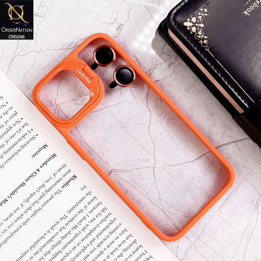 iPhone 13 Cover - Orange - Trendy Case Pro Classic Camera Stand Soft Case With Camera Ring Protectors - Futurestore.pk