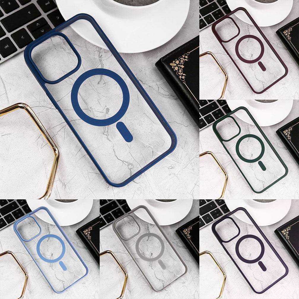 iPhone 13 Cover - Desert Titanium - New Clear Transparent Back Magnetic Magsafe Candy Color Soft Borders Case - Futurestore.pk