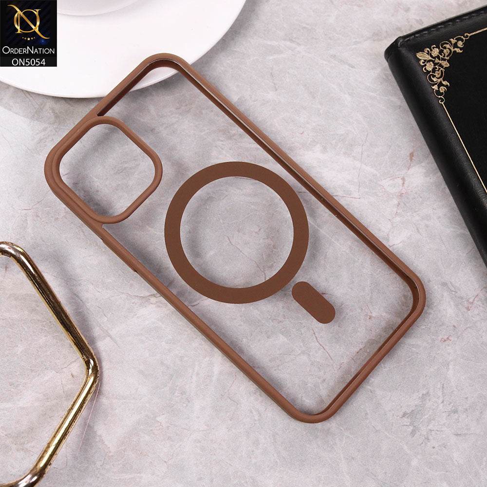 iPhone 11 Cover - Desert Titanium - New Clear Transparent Back Magnetic Magsafe Candy Color Soft Borders Case - Futurestore.pk