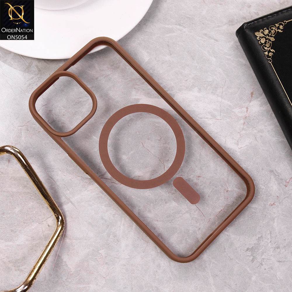 iPhone 13 Cover - Desert Titanium - New Clear Transparent Back Magnetic Magsafe Candy Color Soft Borders Case - Futurestore.pk