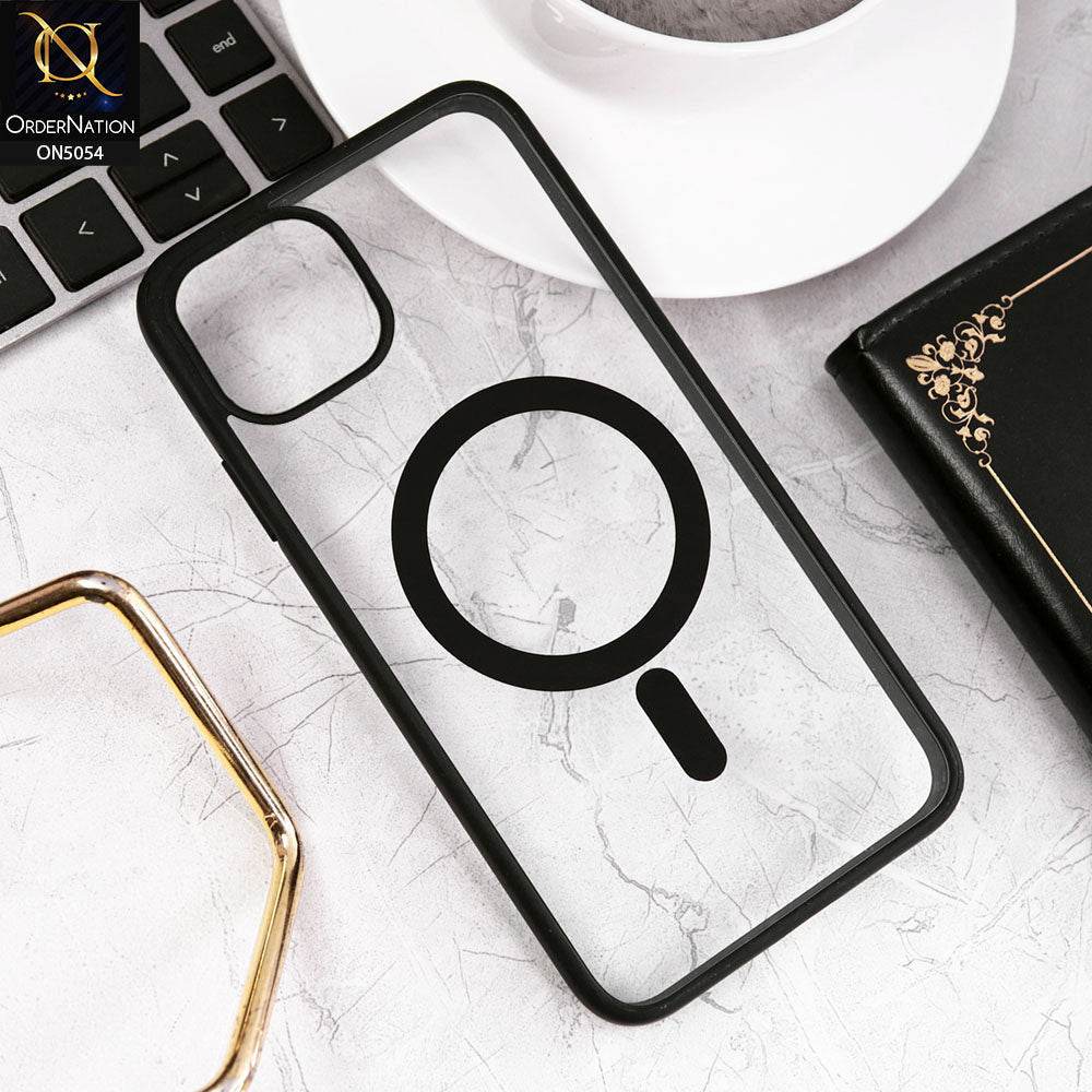 iPhone 13 Cover - Black - New Clear Transparent Back Magnetic Magsafe Candy Color Soft Borders Case - Futurestore.pk