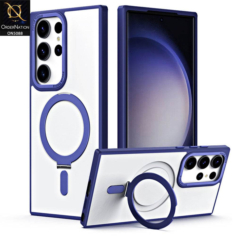 Samsung Galaxy S24 Ultra Cover - Blue - New Translucent Alloy Bracket Magnatic Holder Magsafe Soft Borders Shell Case