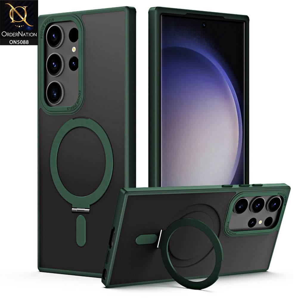Samsung Galaxy S24 Ultra Cover - Green - New Translucent Alloy Bracket Magnatic Holder Magsafe Soft Borders Shell Case
