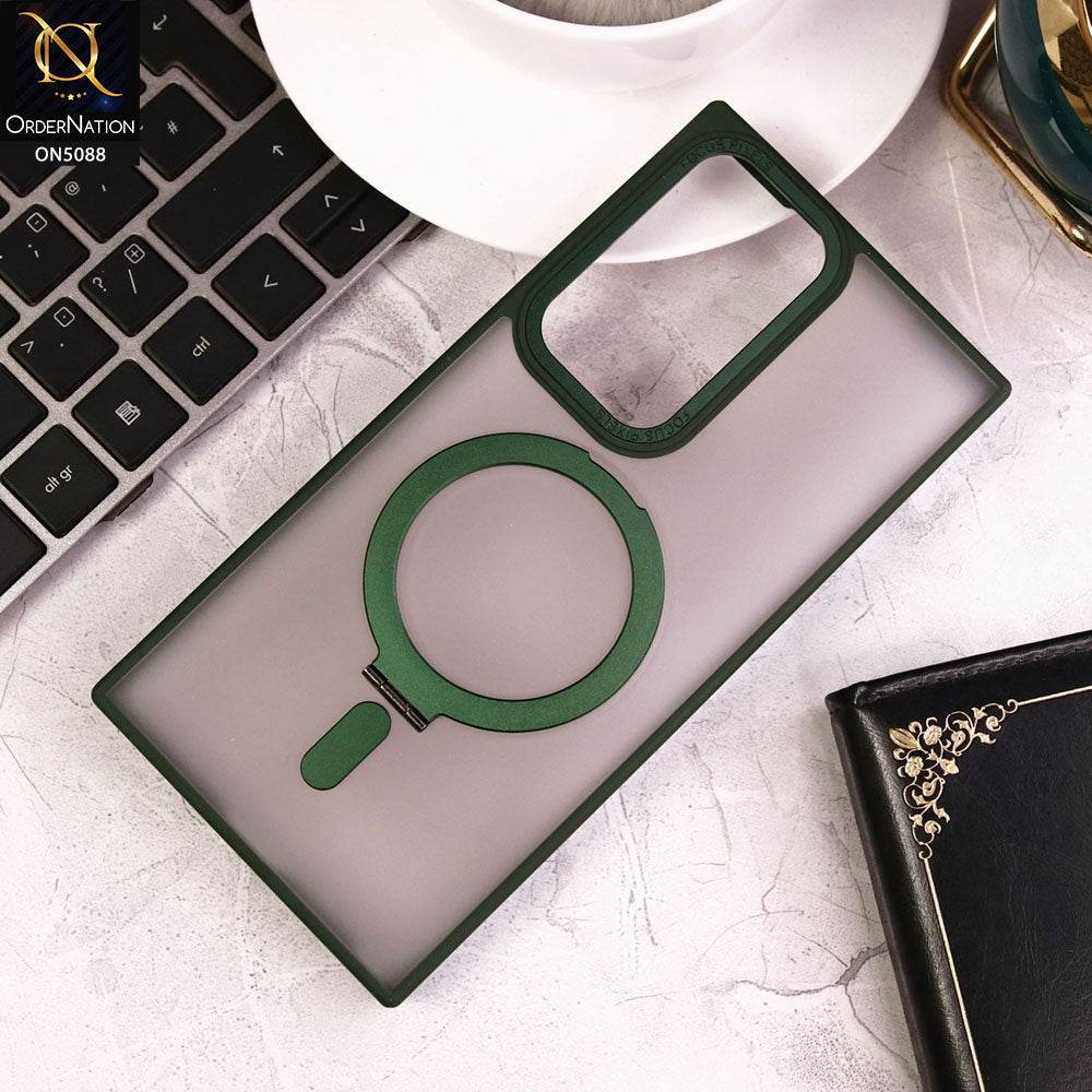 Samsung Galaxy S24 Ultra Cover - Green - New Translucent Alloy Bracket Magnatic Holder Magsafe Soft Borders Shell Case