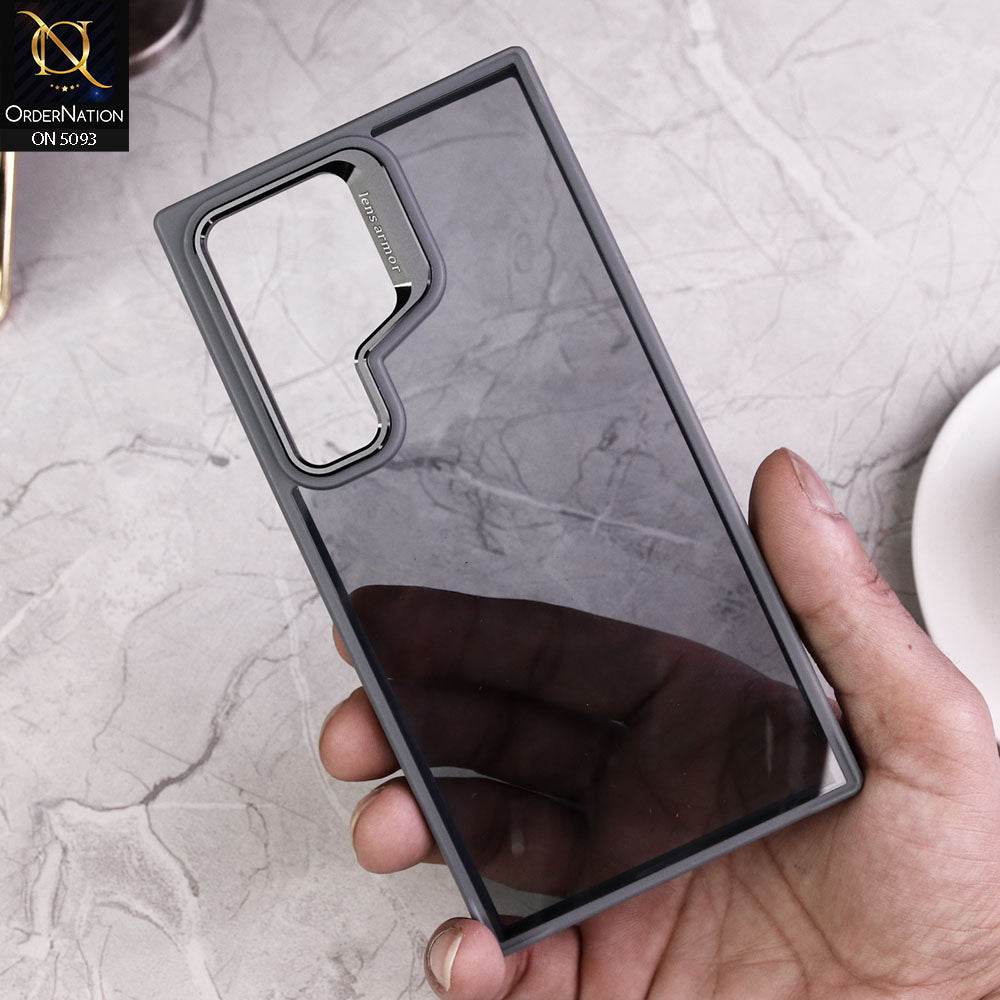 Samsung Galaxy S24 Ultra Cover - Gray - Doyers Trendy Colour Transparent Back Soft Borders Metalic Camera Lens Protector Case - Futurestore.pk