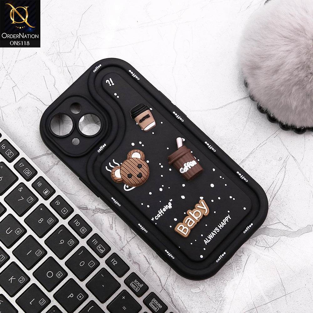 iPhone 13 Cover - Black - Cute 3D Cartoon Coffee Soft Silicon Case With Camera Protection - Futurestore.pk