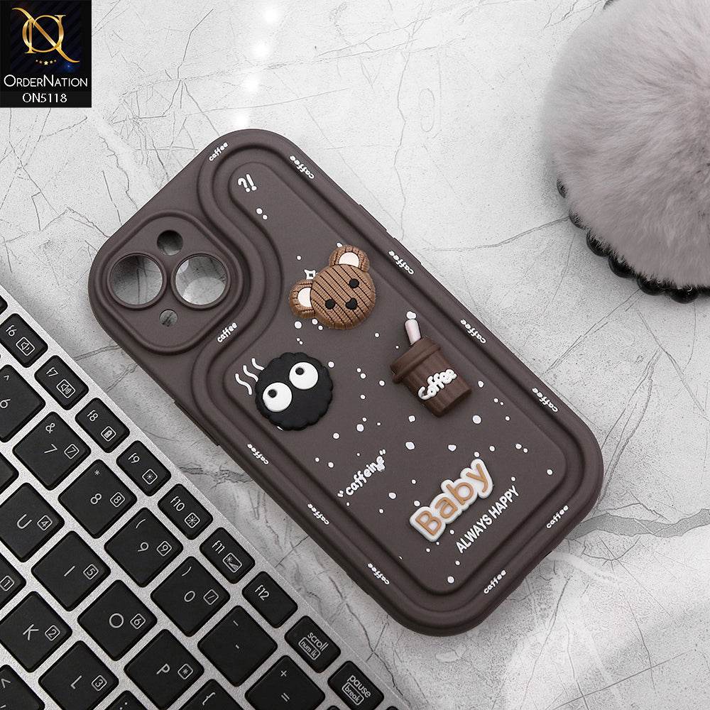 iPhone 13 Cover - Brown - Cute 3D Cartoon Coffee Soft Silicon Case With Camera Protection - Futurestore.pk