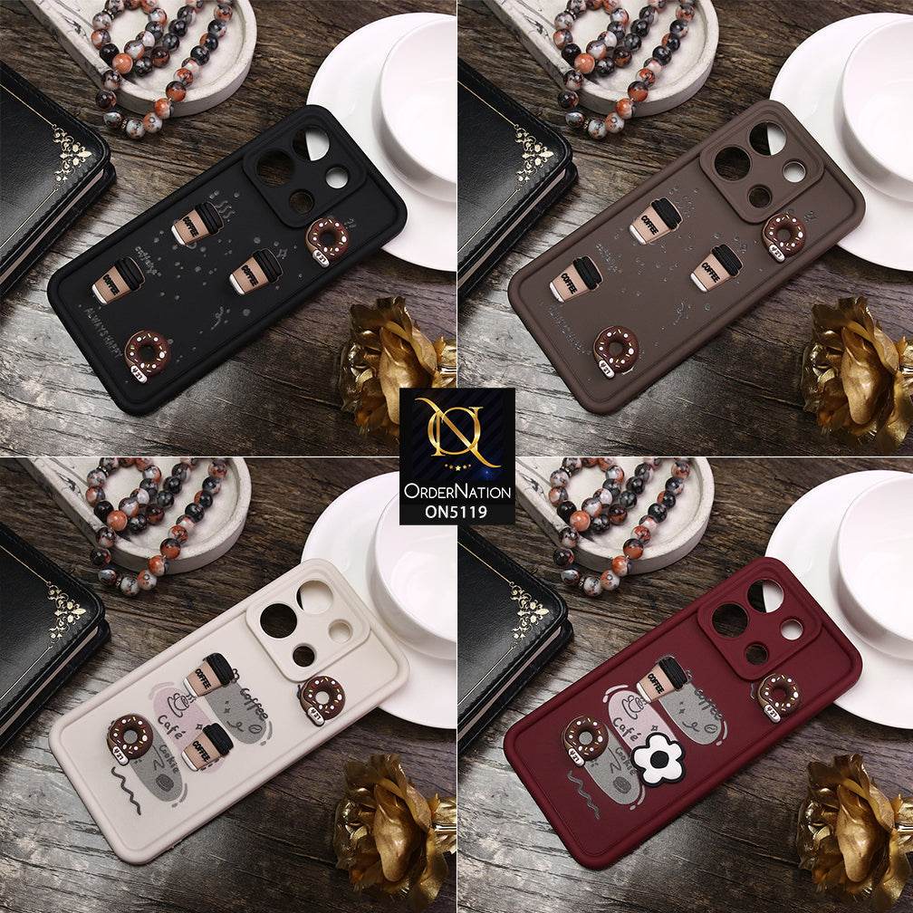 Vivo V30 Cover - Maroon - D2 - Cute 3D Donut Coffee Soft Silicon Case with Camera Protection - Futurestore.pk