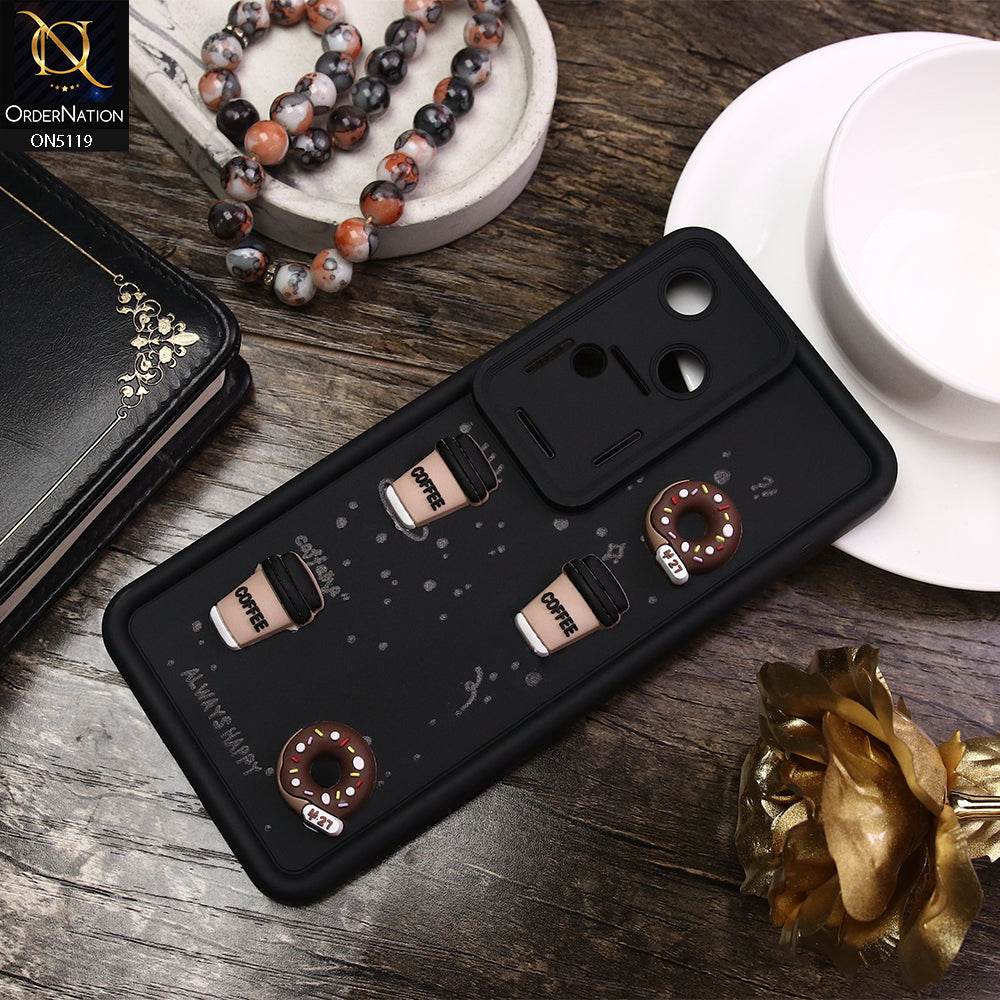 Vivo V30 Cover - Black - D1 - Cute 3D Donut Coffee Soft Silicon Case with Camera Protection - Futurestore.pk