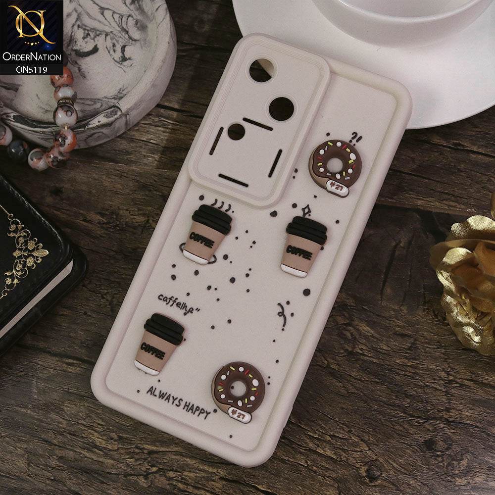 Vivo V30 Cover - White - Design 1 - Cute 3D Donut Coffee Soft Silicon Case with Camera Protection - Futurestore.pk